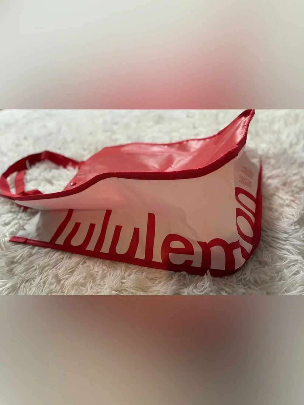 Lululemon Reusable Shopping Grocery Tote Lunch Gym Yoga Bag Red White Logo 16x14